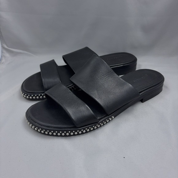 AllSaints Sandals Womens Size 40 Black‎ Leather Studded Slide Made in Portugal - Picture 2 of 8
